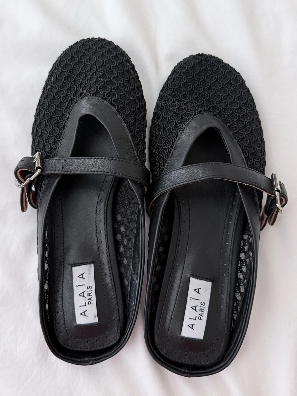 Alaïa Black Mary Jane Flats with Woven Upper